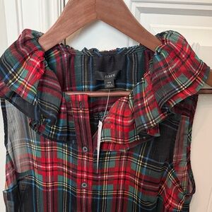J. Crew Red and Green Plaid Ruffle Blouse